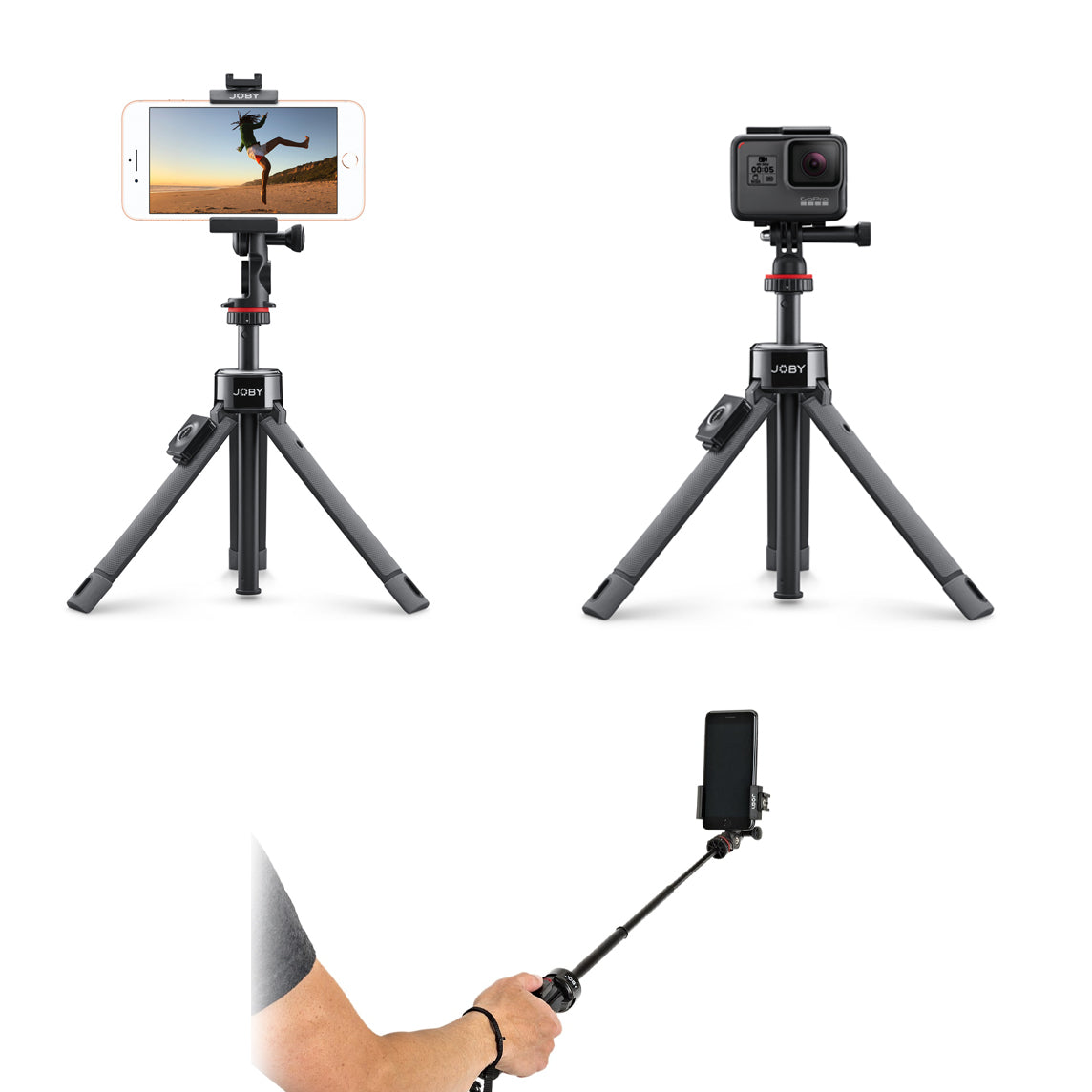 Joby GripTight Pro TelePod JB01534-BWW, Tripod for Smartphones/Action Camera/Camera, Bluetooth Remote, Monopod, Selfie Stick, Vlogging Tripod with Ballhead/Clamp, 1kg Load, 1/4” attach, 360°