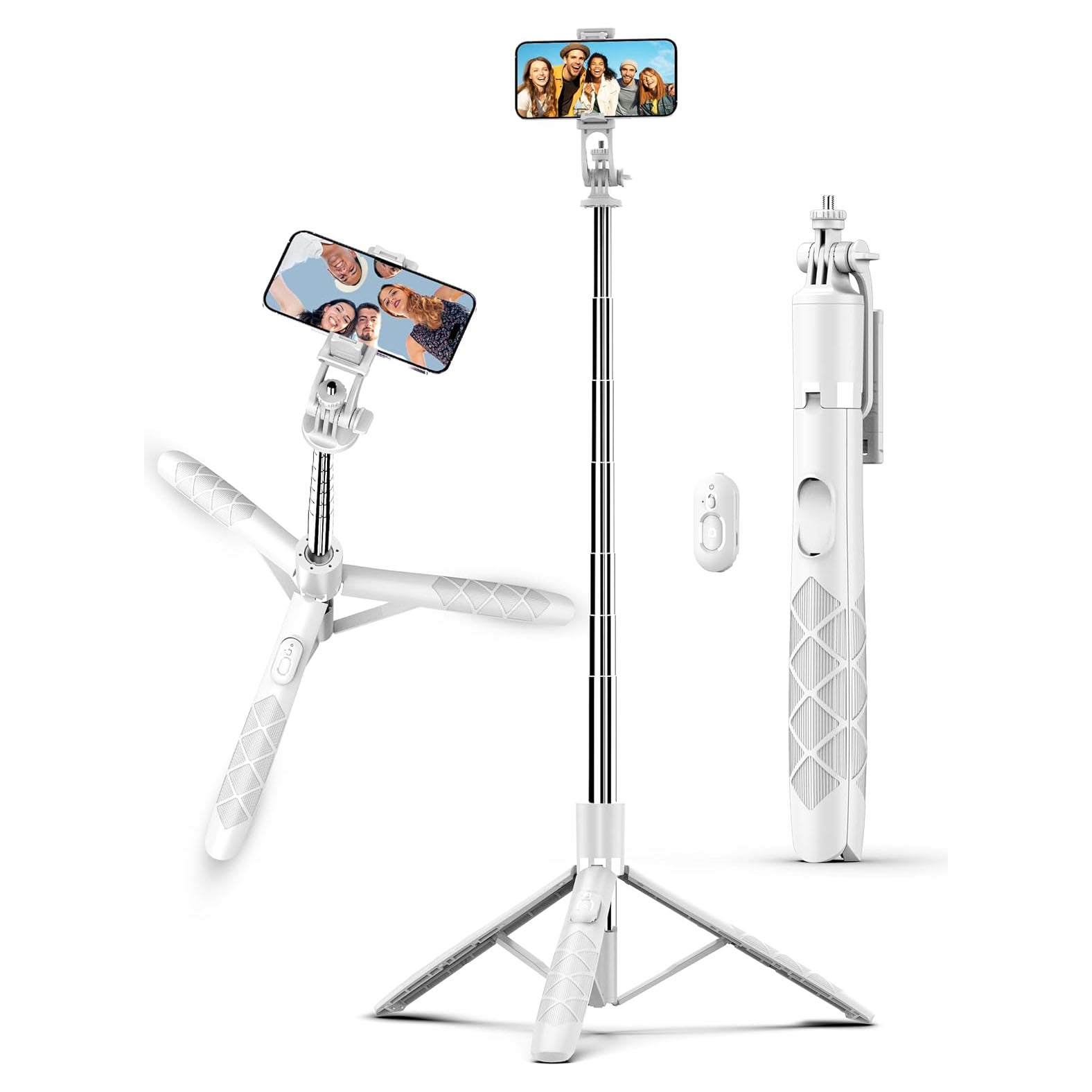 SelfieShow 71" Cell Phone Selfie Stick Tripod, Smartphone Tripod Stand with Remote, Extendable Travel Phone Selfie Stick Compatible with iP 17/16/15/14/13 Pro Max Gopro Android DJI (White)