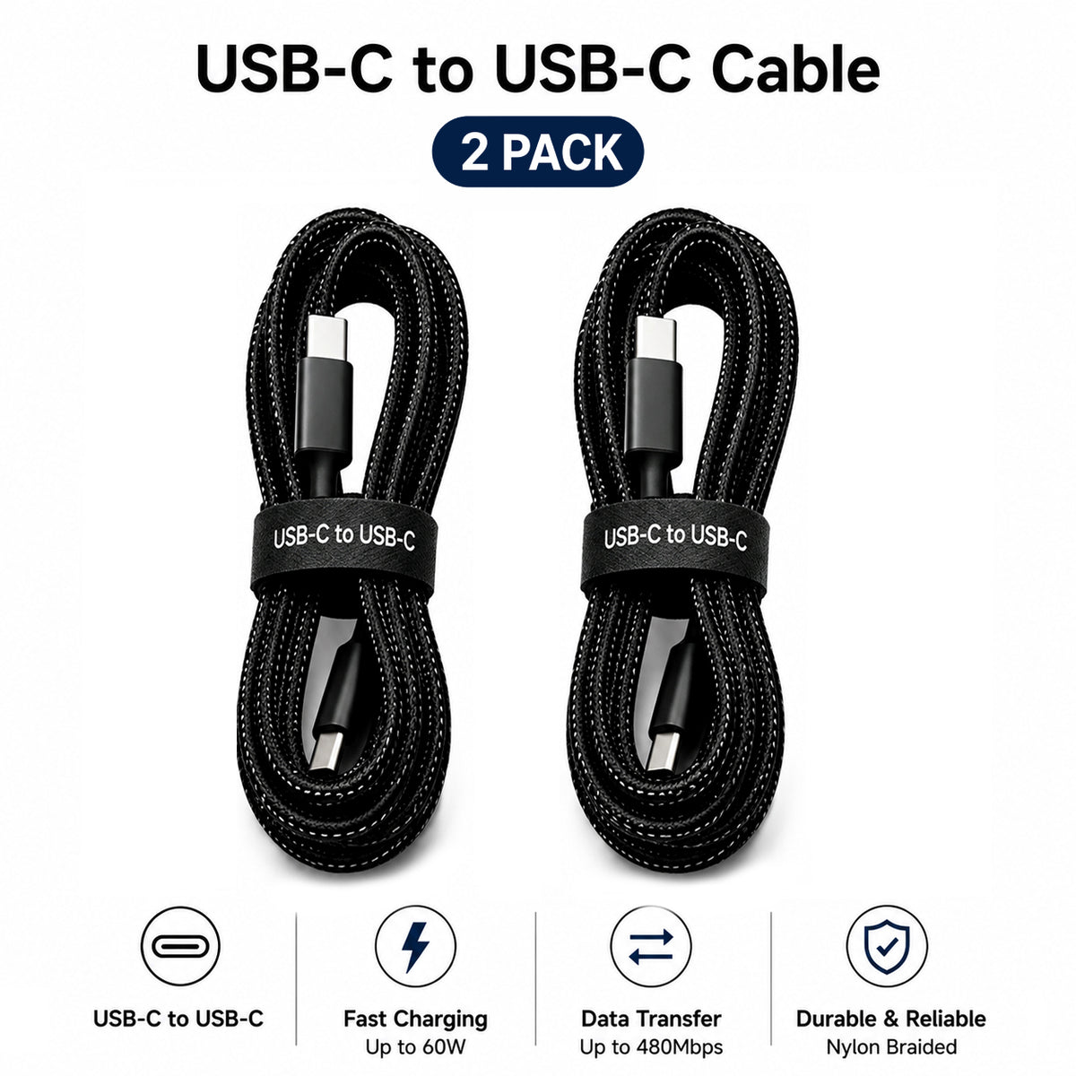 SHenRIEys USB C to C nylon braided cable For USB C Devices black