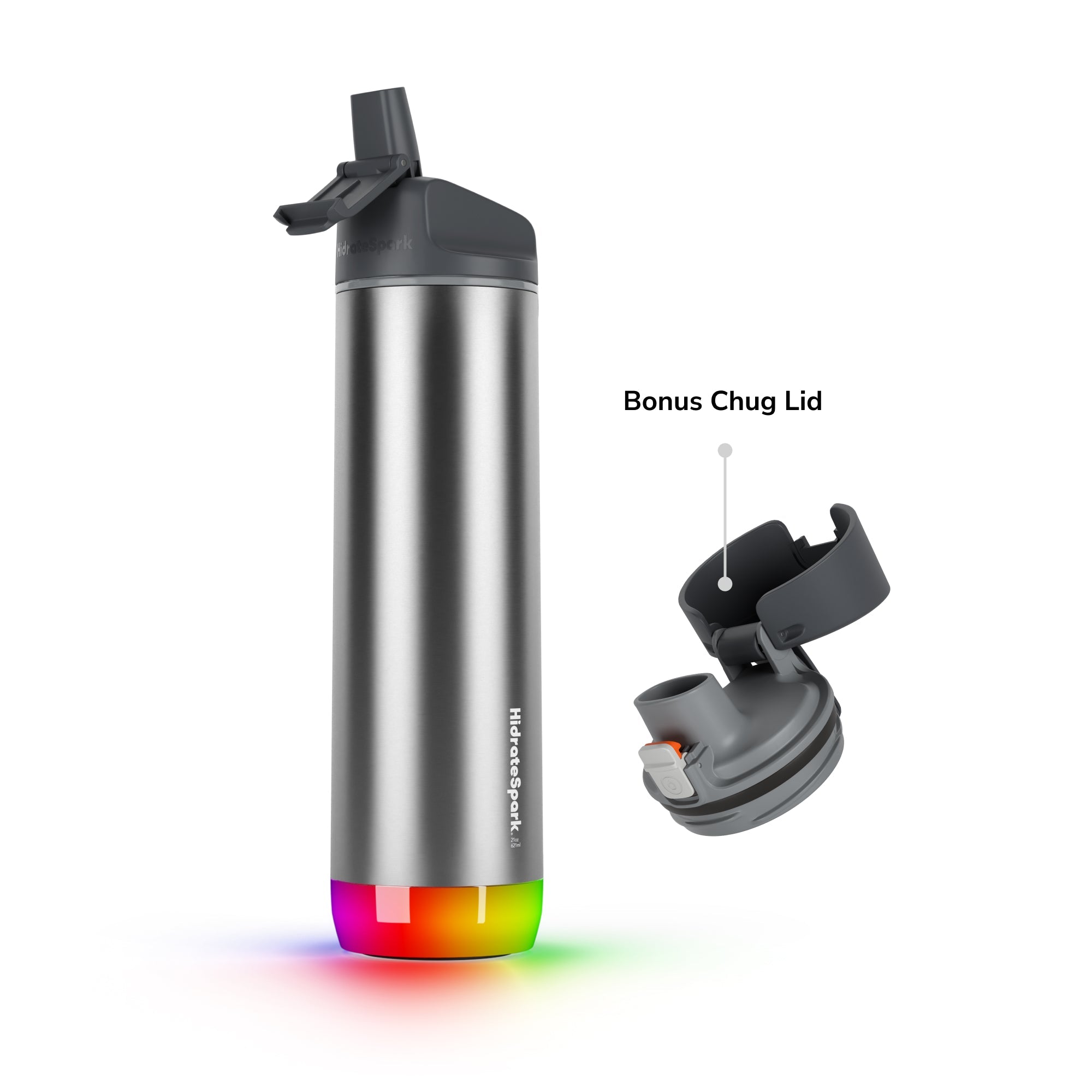 HidrateSpark PRO Smart Water Bottle - Tracks Water Intake & Glows to Remind You to Stay Hydrated, Straw, 21oz/621ml, Stainless Steel