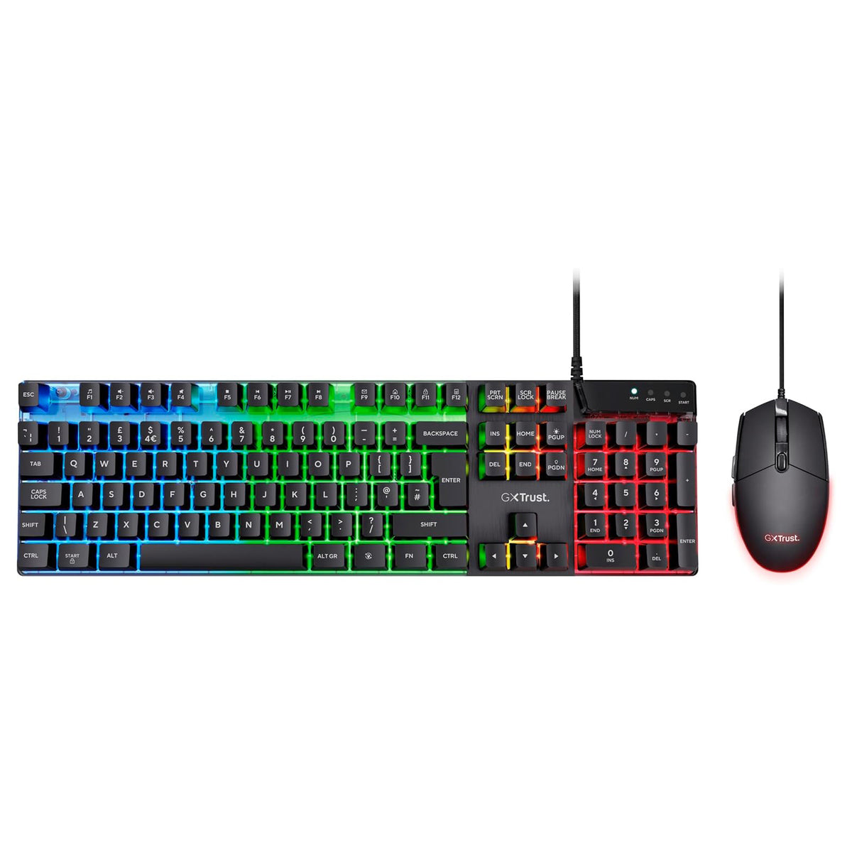 GXTrust Azor Gaming Keyboard and Mouse Set - Keyboard with QWERTY UK Layout, LED illumination, 8 Key Anti-Ghosting, 12 Multimedia Keys, 800–3000 DPI - Black
