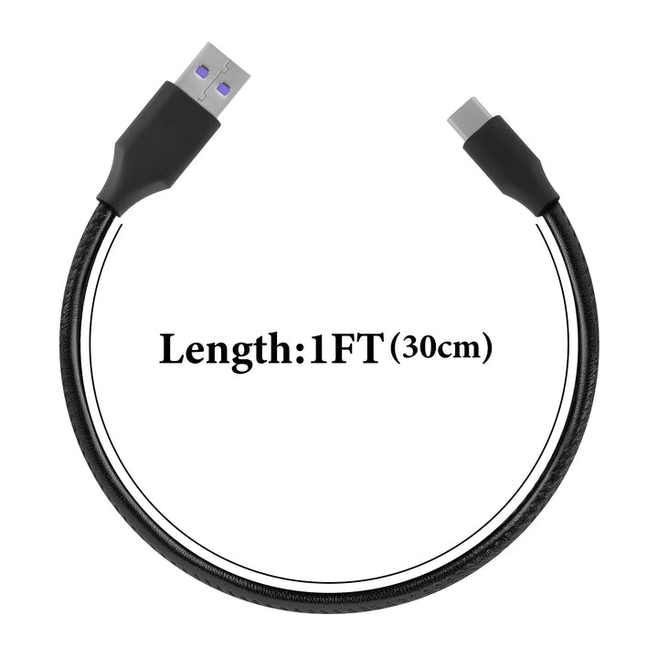 Geekria USB Earbuds Vegan Leather Fast Charger Cable Compatible with Sony LinkBuds WI-C100 WF-L900 INZONE Buds WF-C500 Charger, USB to USB-C Replacement Power Short Charging Cord (1ft/30cm 2Pack)