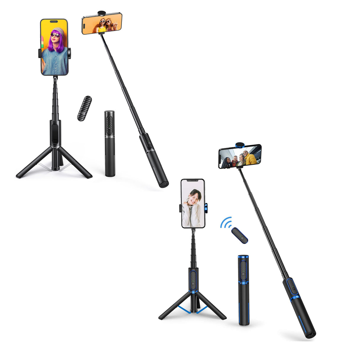ATUMTEK 33" Selfie Stick Tripod, 3-in-1 Extendable Aluminum Phone Tripod with Detachable Bluetooth Remote, Compatible with Smartphones