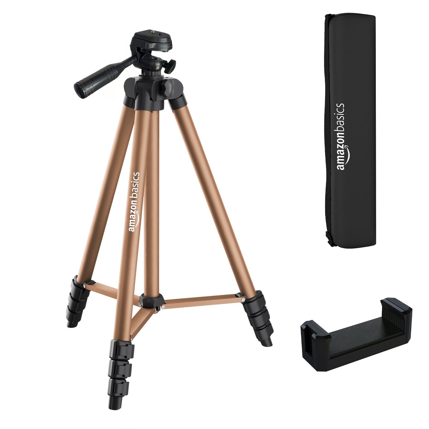 Amazon Basics Lightweight 41-134cm Tripod with Mobile Holder & Carry Bag | for All Camera/Go pro/Smartphones| Brown