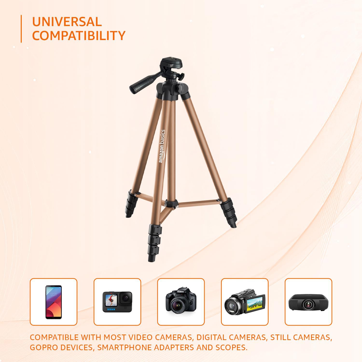 Amazon Basics Lightweight 41-134cm Tripod with Mobile Holder & Carry Bag | for All Camera/Go pro/Smartphones| Brown