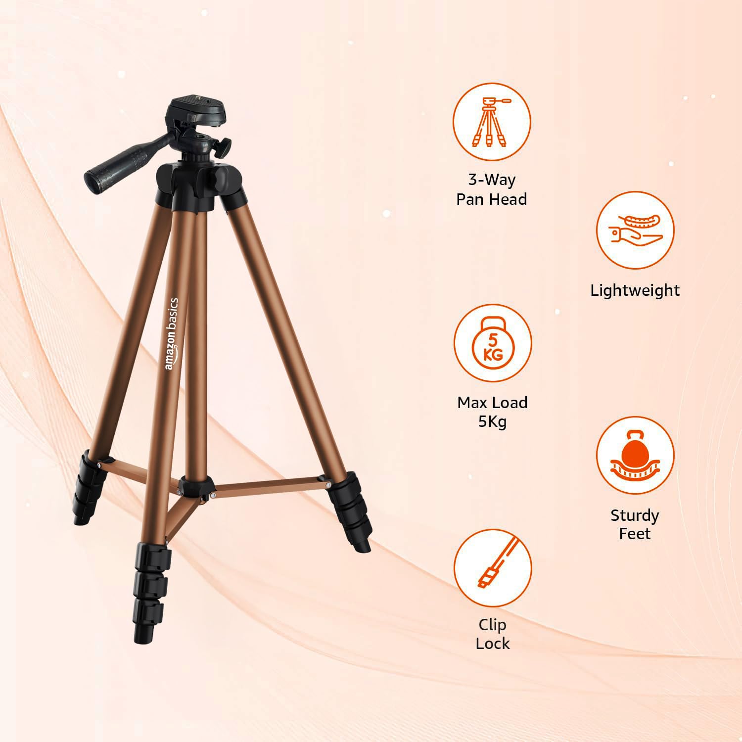 Amazon Basics Lightweight 41-134cm Tripod with Mobile Holder & Carry Bag | for All Camera/Go pro/Smartphones| Brown
