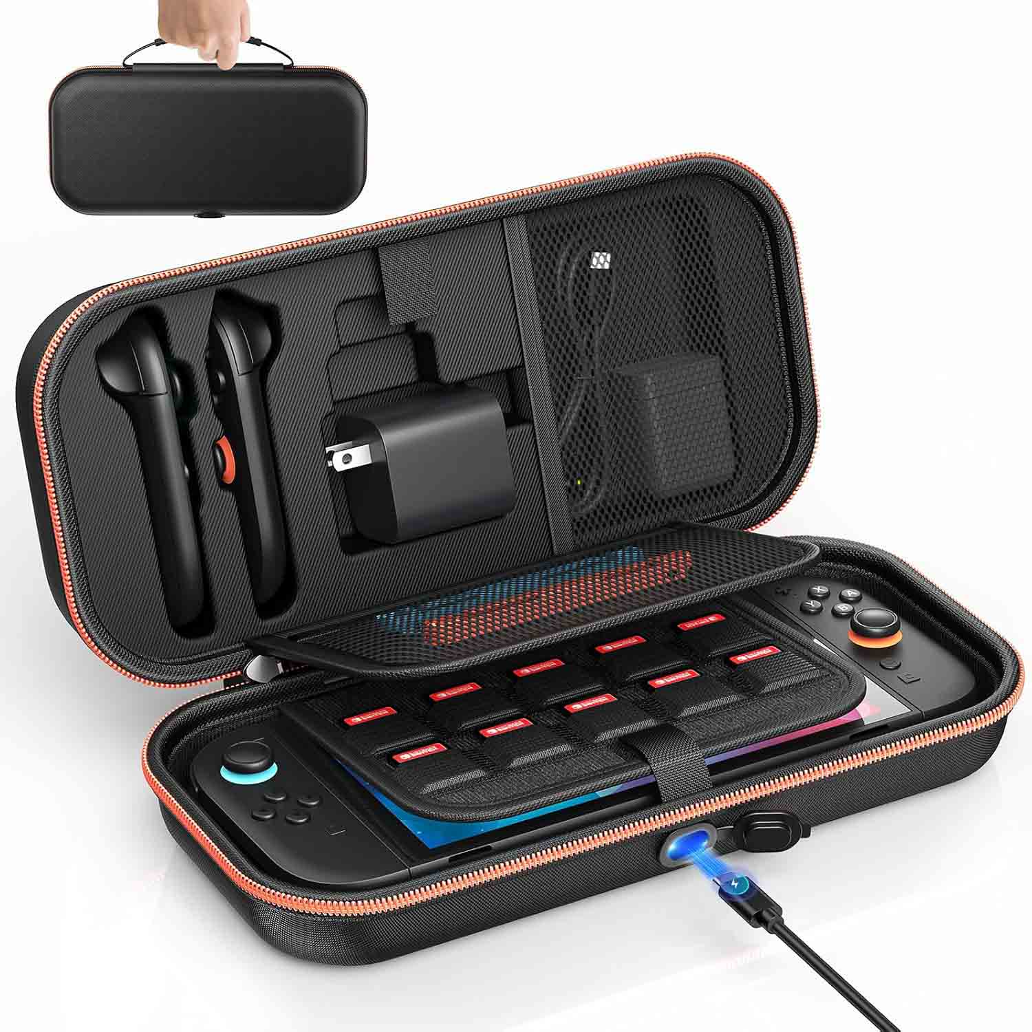 Auarte [Charge inside Carrying Case for Switch 2/OLED/Switch 1-Carbon Black