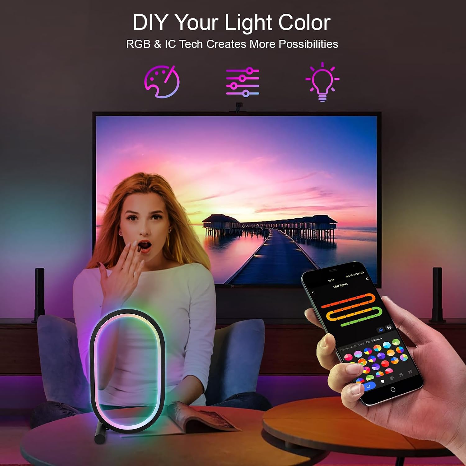 Benedi RGB Bedroom Light, RGB 16 Million Colors, Ambient Light, Follow the Music, Rhythm Changing, Colorful Lights, Atmosphere Lighting, Computer Gaming Accessories.