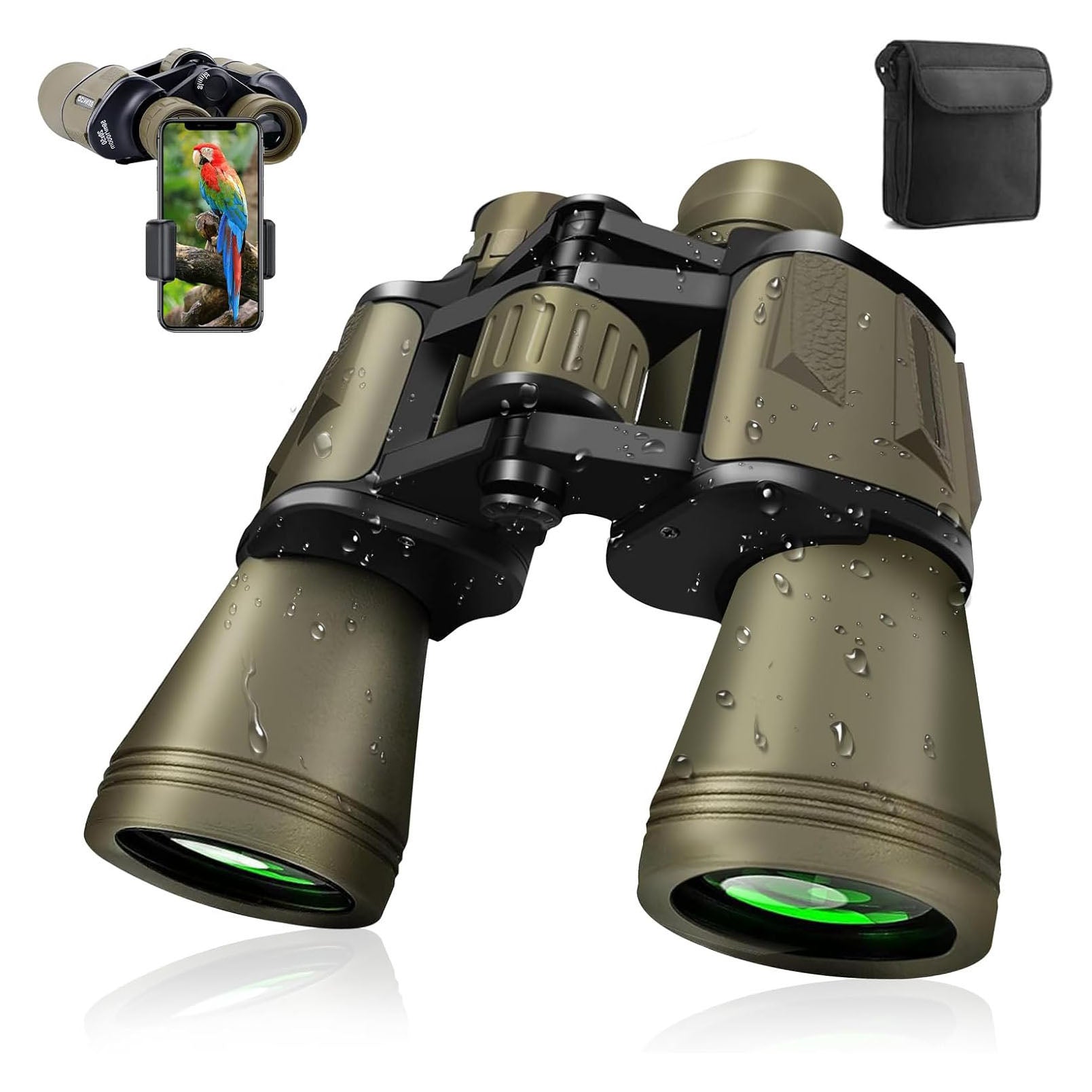 Lupxiu Binoculars for Adults 20 x 50 with Smartphone Adapte HD Binoculars with FMC Lens Powerful Large Eyepiece Binoculars Compact with Night Vision & Waterproof for Bird Watching, Sightseeing