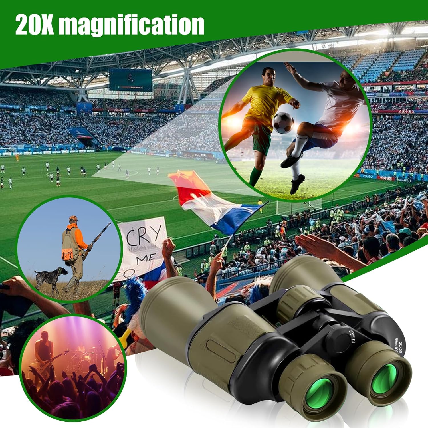 Lupxiu Binoculars for Adults 20 x 50 with Smartphone Adapte HD Binoculars with FMC Lens Powerful Large Eyepiece Binoculars Compact with Night Vision & Waterproof for Bird Watching, Sightseeing