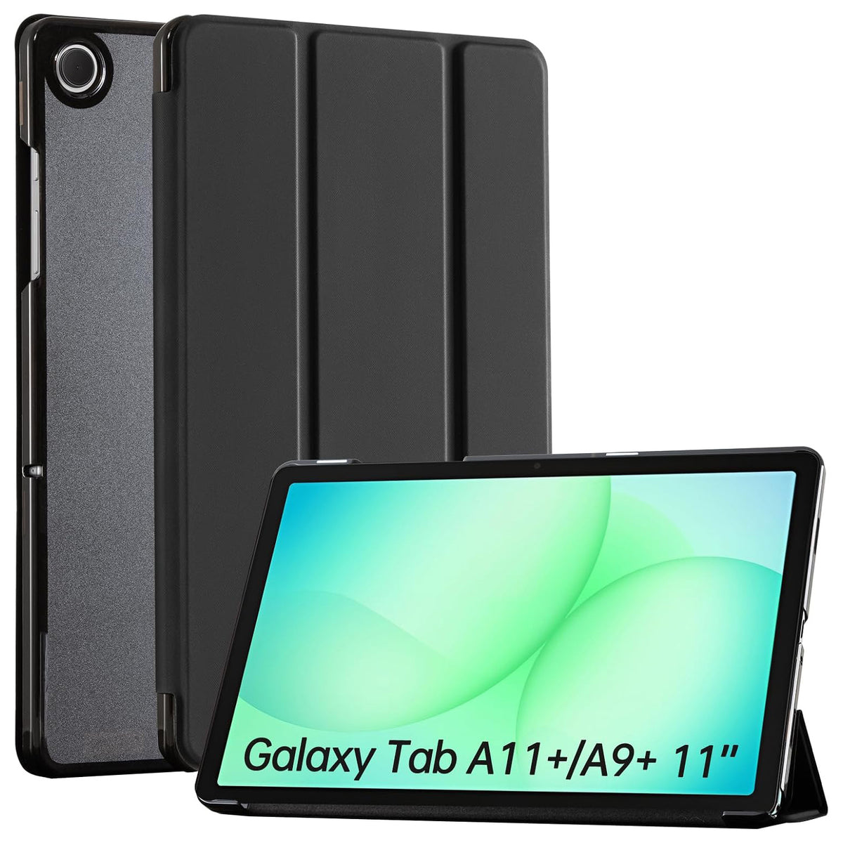 CoBak Case for Samsung Galaxy Tab A11+ Plus 11" 2025/A9+ Plus 2023, Black PU Leather, with Auto Sleep/Wake, Translucent Hard Shell, Multi-Viewing Angles