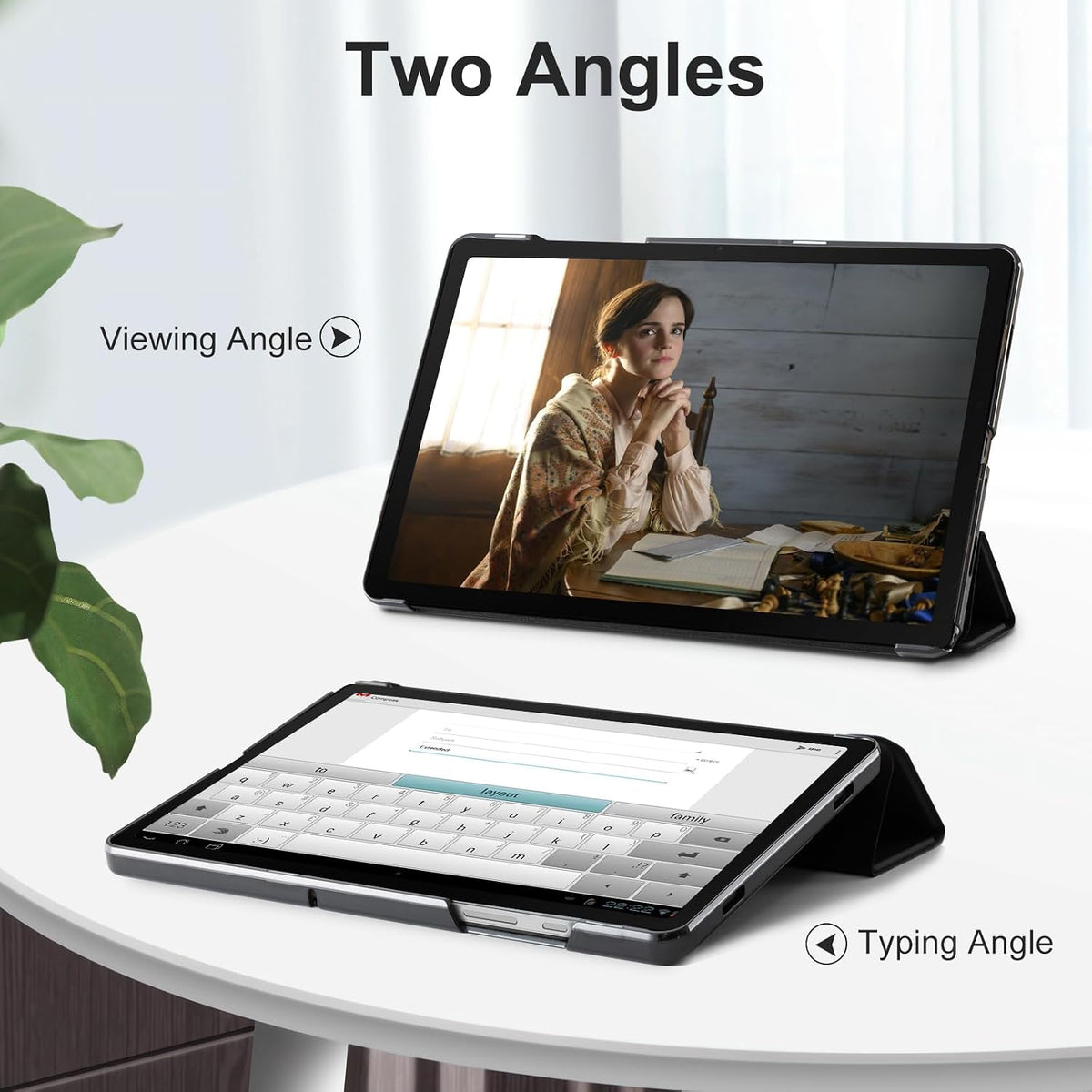 CoBak Case for Samsung Galaxy Tab A11+ Plus 11" 2025/A9+ Plus 2023, Black PU Leather, with Auto Sleep/Wake, Translucent Hard Shell, Multi-Viewing Angles
