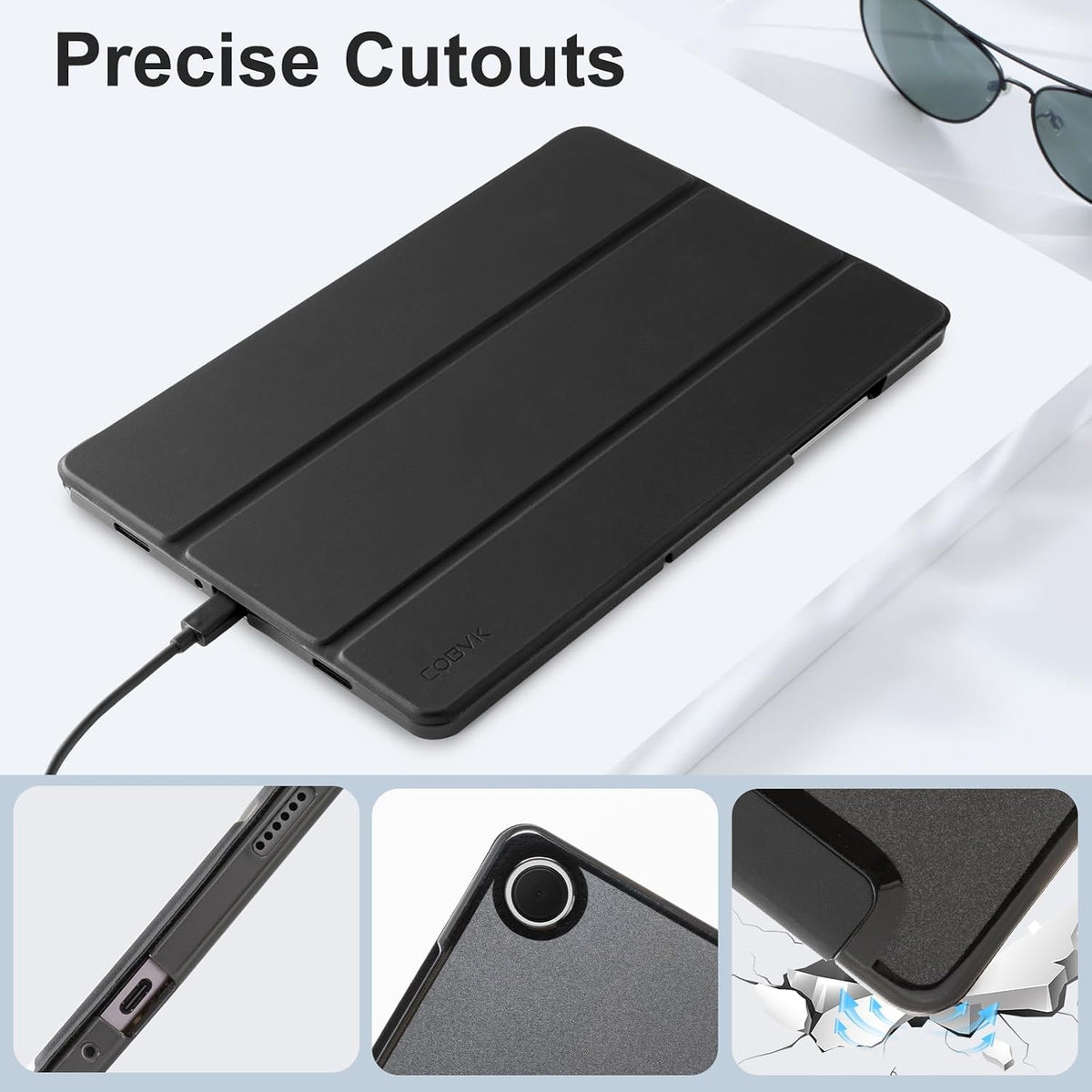 CoBak Case for Samsung Galaxy Tab A11+ Plus 11" 2025/A9+ Plus 2023, Black PU Leather, with Auto Sleep/Wake, Translucent Hard Shell, Multi-Viewing Angles