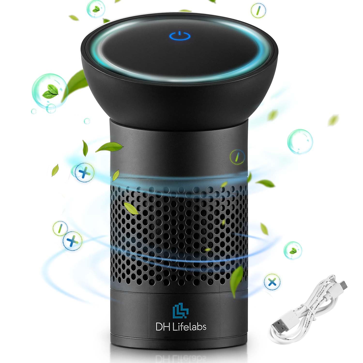 Air Purifiers for Car, Ions Air Purifier for Personal Space, 3-Stage Filter for Allergies Pets, Eliminates 99% Bacteria & Viruses Deodorize Air, USB Powered, Sciaire Portable Black