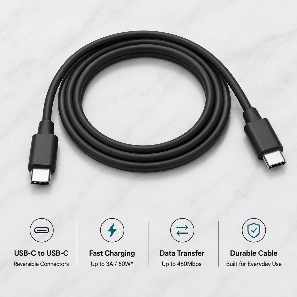 Dbasne High Speed USB C to C PD Fast Charging & Data Transfer Cable for Power Bank (1ft)
