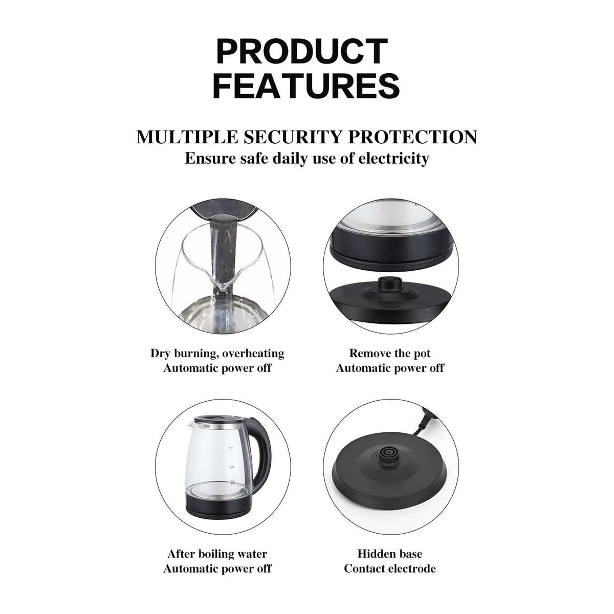 Fast Glass Electric Kettle with Auto Shut-Off 360ยฐ Rotating Base 2L 1500w