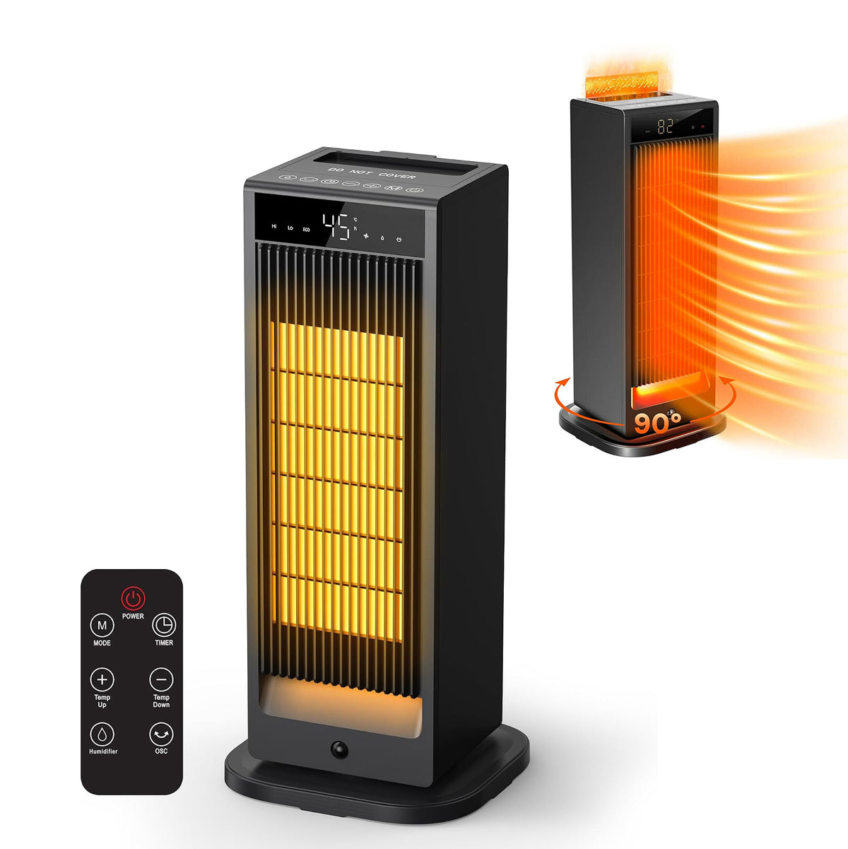 Feenao Space Heater with Humidifiers, 2000W PTC Electric Heater with Thermostat for Indoor, ECO Mode, Portable Heater with Remote, 75° Oscillation, LED Digital Display, 12H Timer, Bedroom, Office