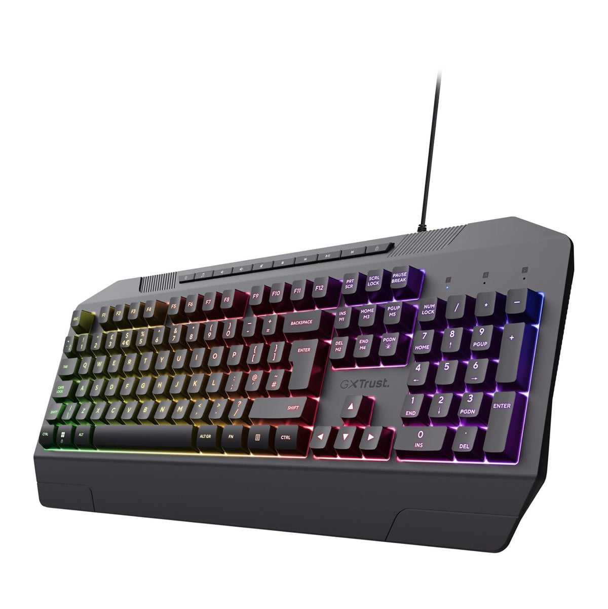 GXTrust 836 Evocx Gaming Keyboard UK Layout, Membrane Keys, 78% Recycled Plastics, RGB LED Illumination, 12 Media Keys, Anti-Ghosting, Spill Resistant Wired USB Keyboard PC Laptop - Black