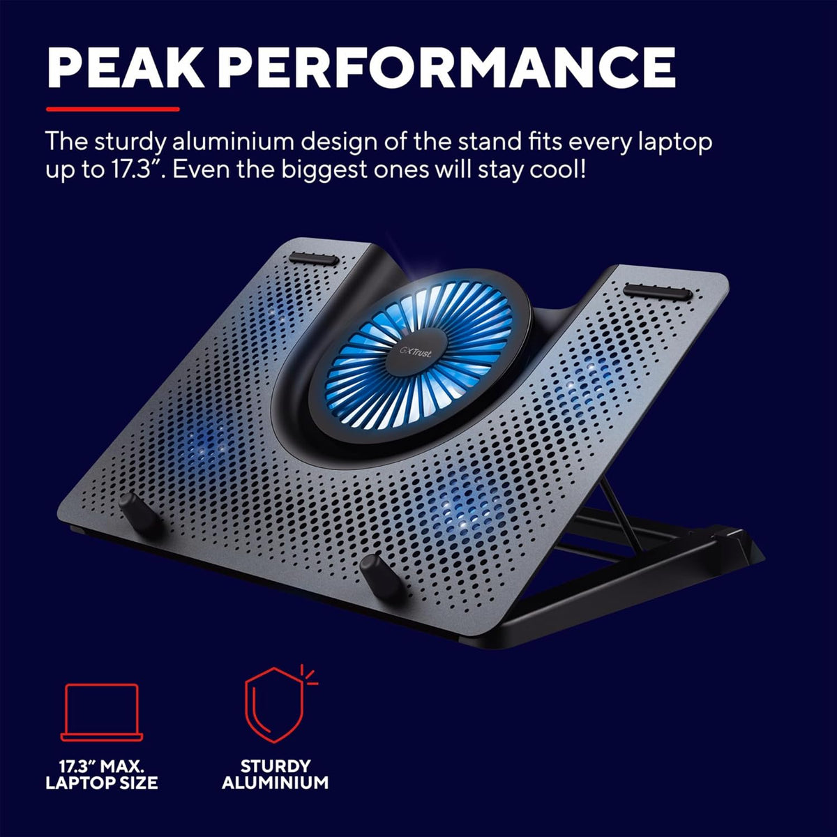 GXTrust Gaming Quno Laptop Cooling Stand - Laptops up to 17.3 inch, 5 Blue Illuminated Fans, Adjustable Angle, Computer Cooler - Black