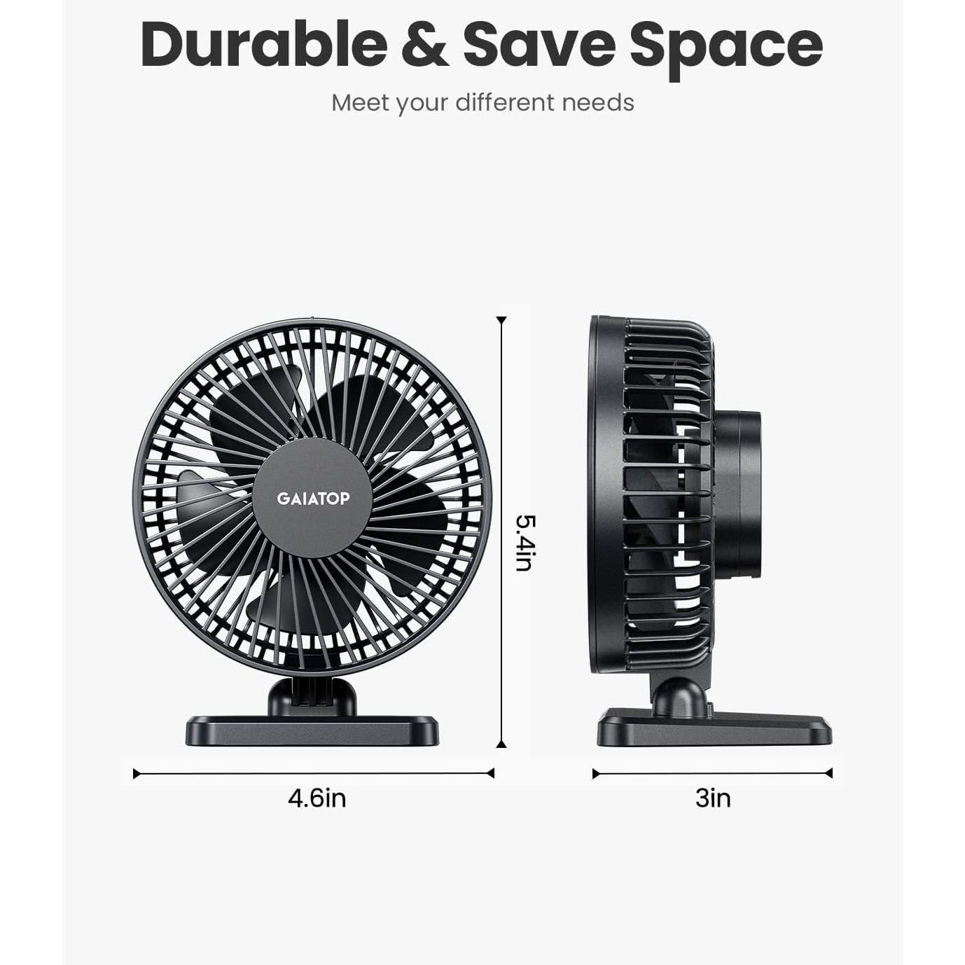 Gaiatop USB Desk Fan, Small But Powerful, Personal Portable Quiet 3 Speeds, Adjustable Mini Table Desktop fan For Home Office Car | TF30