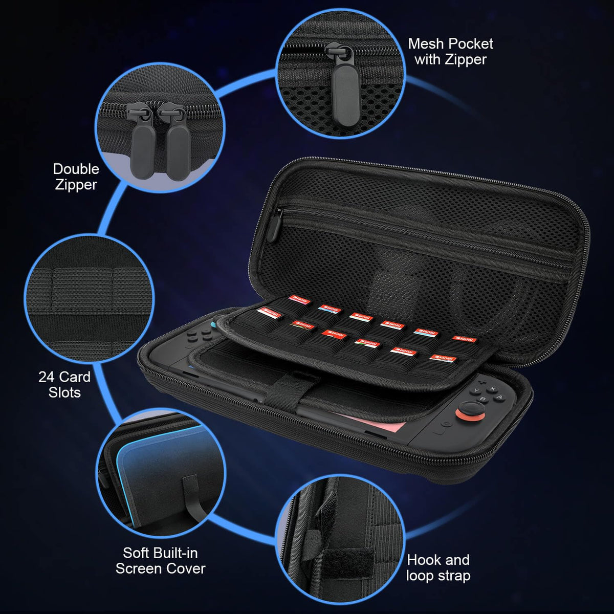 Gamorek Switch 2 Carrying Case Compatible with Nintendo Switch 2, Protective Travel Case with 24 Game Cartridge Slots for Charger and Accessories