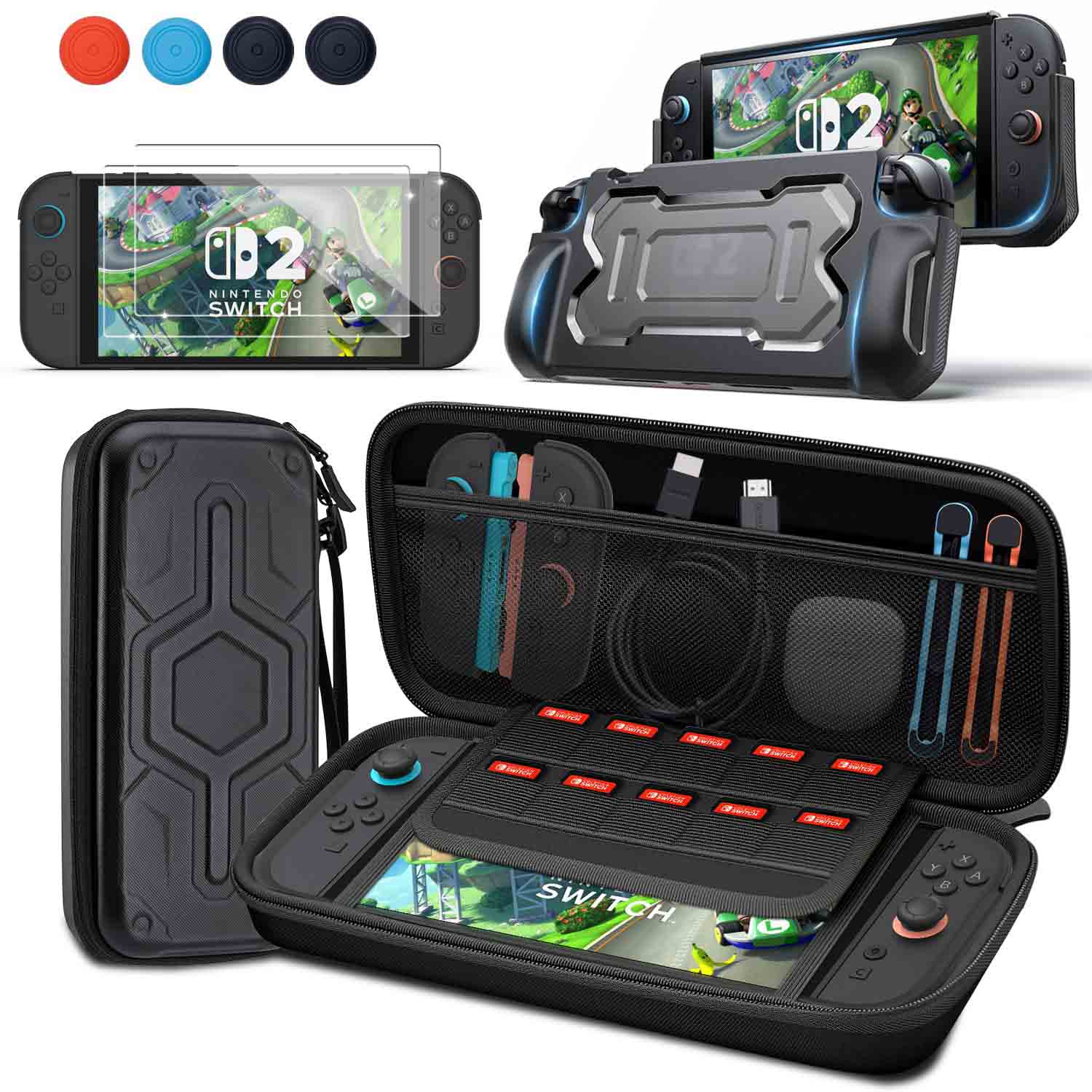 Hard Shell Portable Carrying Case for Nintendo Switch 2, Protective Case 2 Tempered Glass Screen