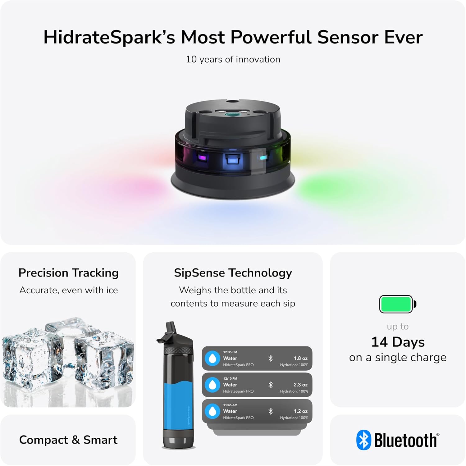 HidrateSpark PRO Lite Smart Water Bottle – Tritan Plastic – Tracks Water Intake with Bluetooth, LED Glow Reminder When You Need to Drink – Straw Lid, 24 oz/710 ml, Sea Glass