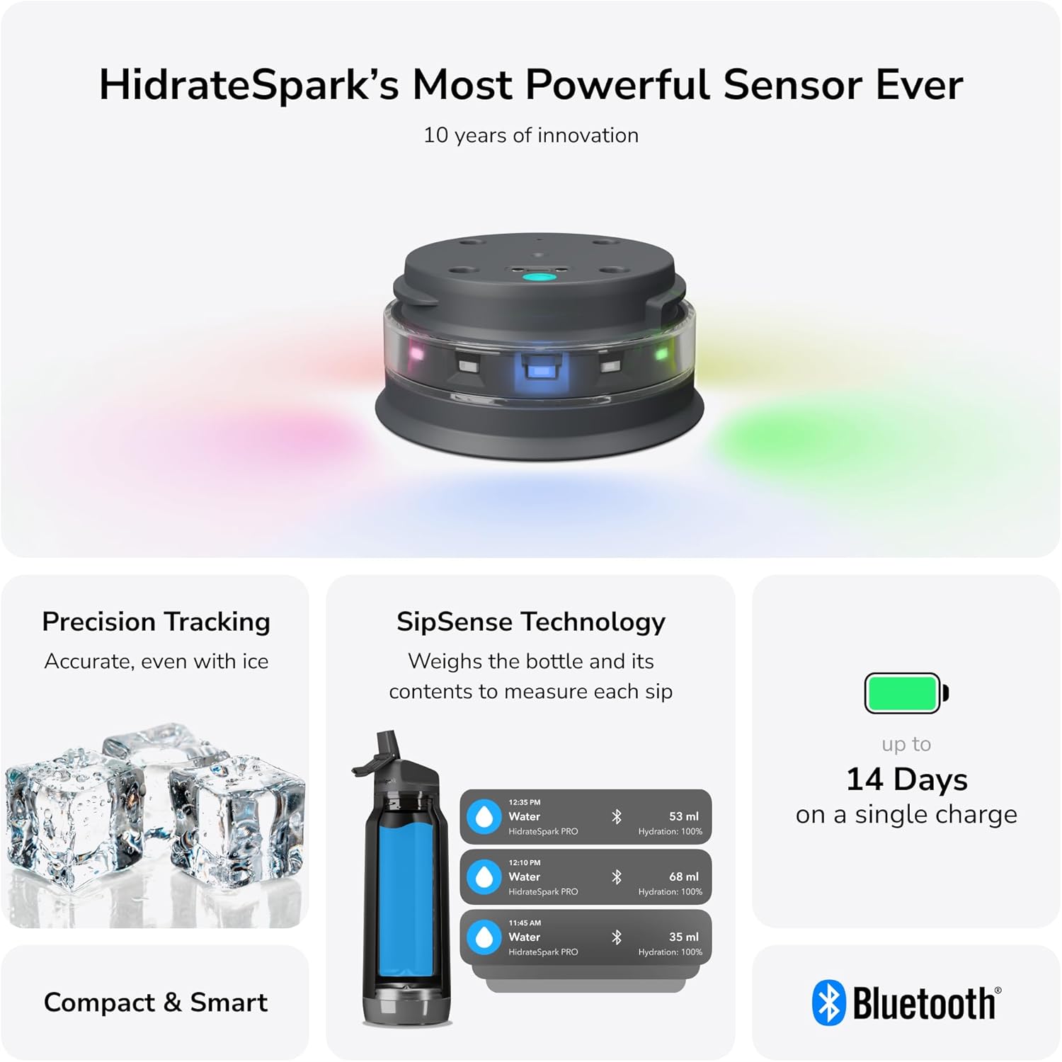 HidrateSpark PRO Smart Water Bottle - Tracks Water Intake & Glows to Remind You to Stay Hydrated, Straw, 32oz/946ml, Stainless Steel (Steel)
