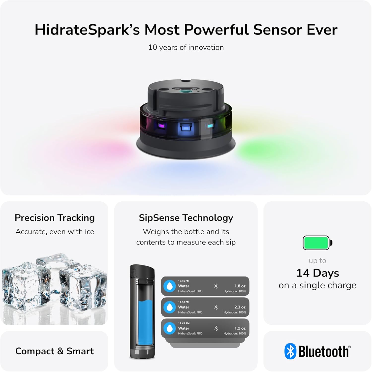 HidrateSpark PRO Smart Water Bottle - Tracks Water Intake & Glows to Remind You to Stay Hydrated, Straw, 21oz/621ml, Stainless Steel