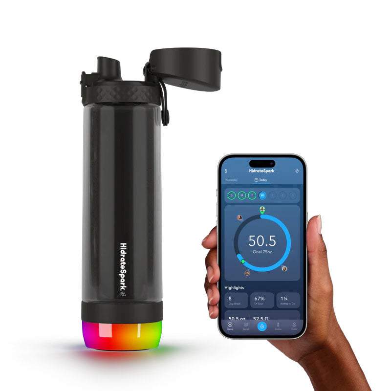 HidrateSpark PRO Lite Smart Water Bottle – Tritan Plastic – Tracks Water Intake with Bluetooth, LED Glow Reminder When You Need to Drink – Straw Lid, 24 oz/710 ml, Sea Glass