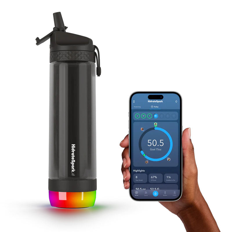 HidrateSpark PRO Lite Smart Water Bottle – Tritan Plastic – Tracks Water Intake with Bluetooth, LED Glow Reminder When You Need to Drink – Straw Lid, 24 oz/710 ml, Sea Glass