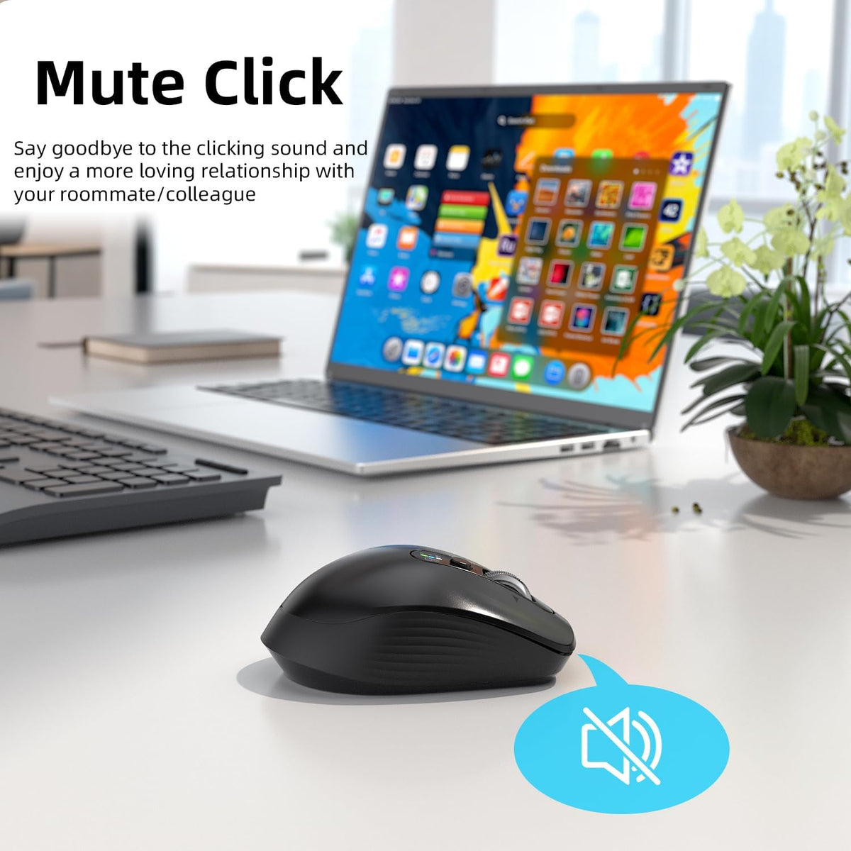 INFINMIND Wireless Bluetooth Mouse, Multi Device (BT1/BT2 + 2.4G USB) Mouse for Laptop, iPad & Mac, 4-Way Scroll with Side Buttons, Silent Click Ergonomic Offce Mouse, Adjustable DPI