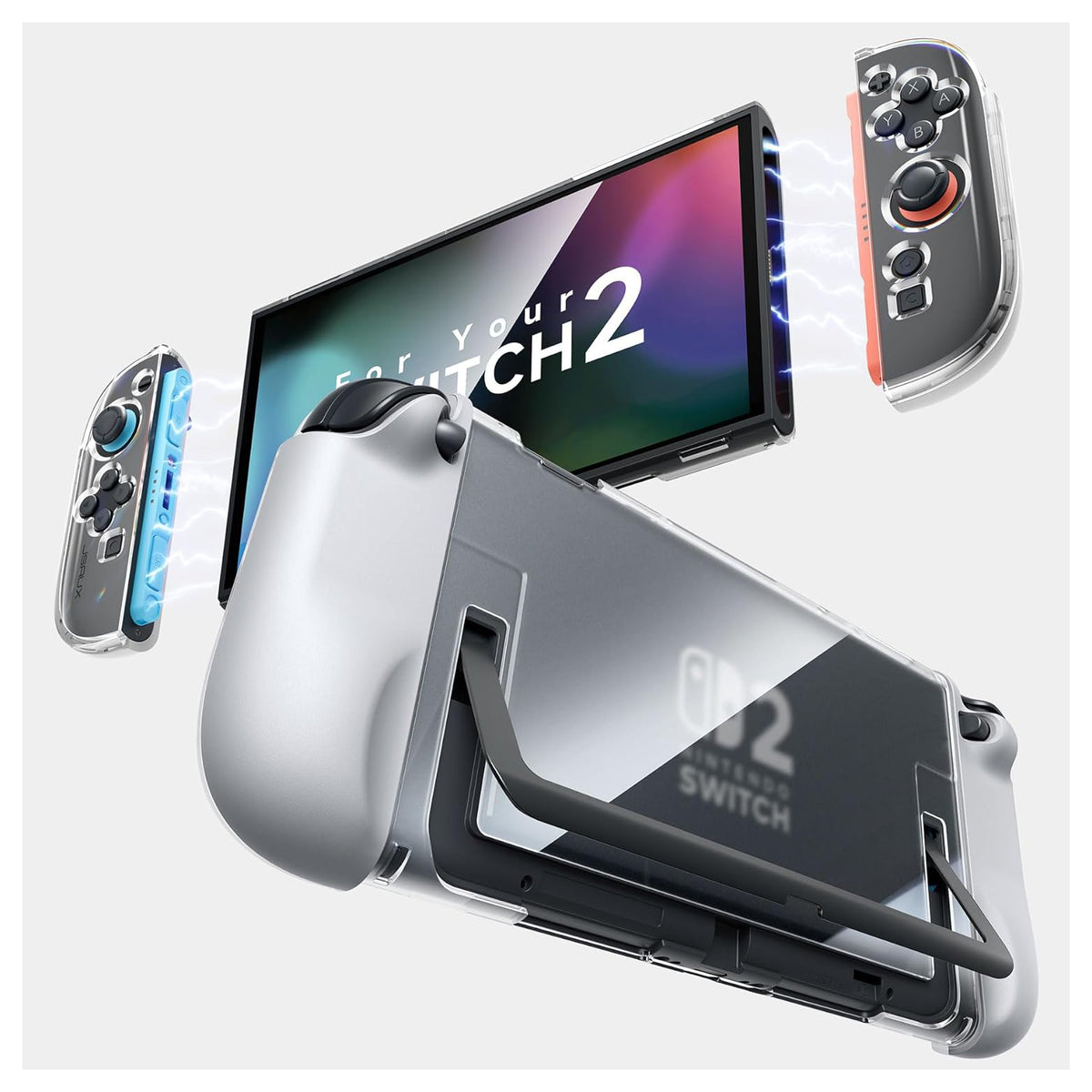 JSAUX Dockable Case for Nintendo Switch 2 PC+TPU Grip Protective Cover Accessories Compatible with Switch 2 Console & JoyCon Controller, Clear Case Split Design