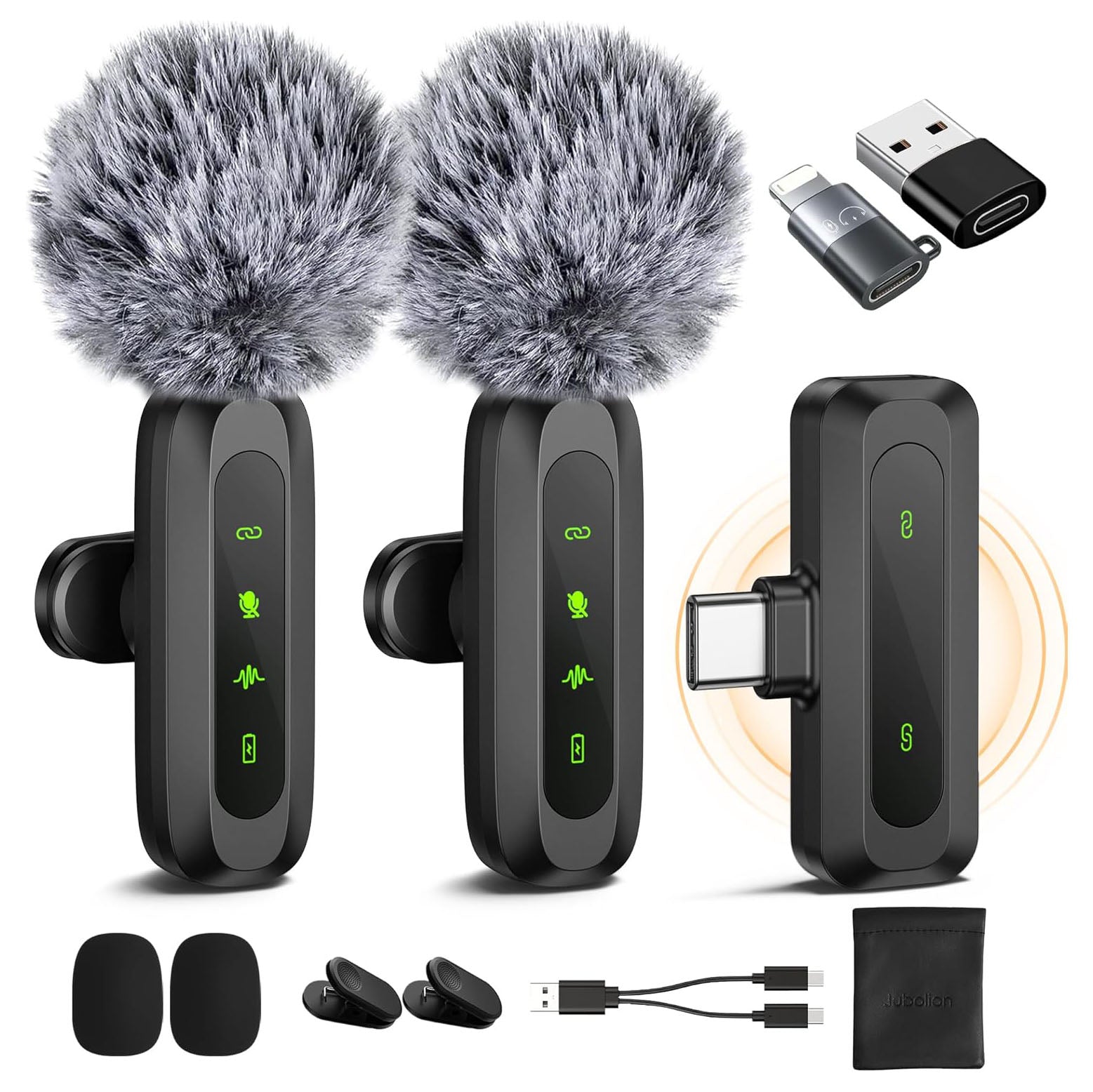 Jubolion Wireless Lavalier Microphone for Phones - 30M Transmission, 360° High Sensitivity HD Omnidirectional Microphone for Interview, Video Podcast, Vlog, YouTube, TikTok