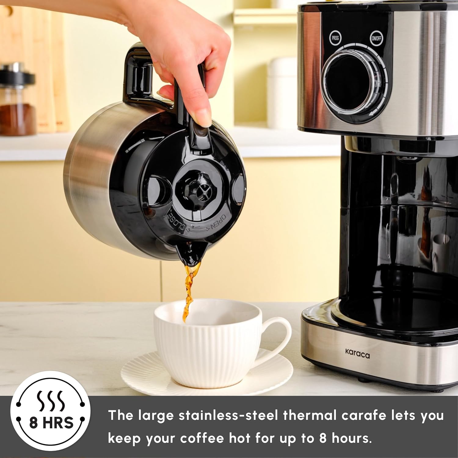 KARACA Series 2303 Filter Coffee Machines with Timer, Filter Coffee Maker with Automatic Keep Warm Function & 1.2-litre Steel Thermal Carafe, Fast Brewing, Black