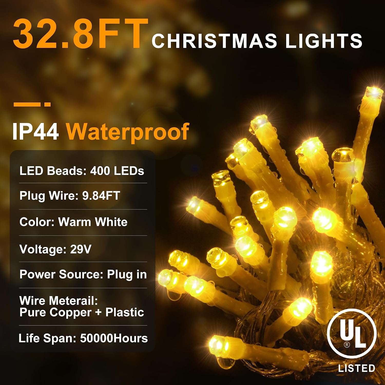 KNONEW Lights Outdoor Decorations 400 LED 33ft 8 Modes Curtain Fairy String Light with 75 Drops, Clear Wire LED String Light Indoor Decor for Wedding Party Christmas Decorations Warm White