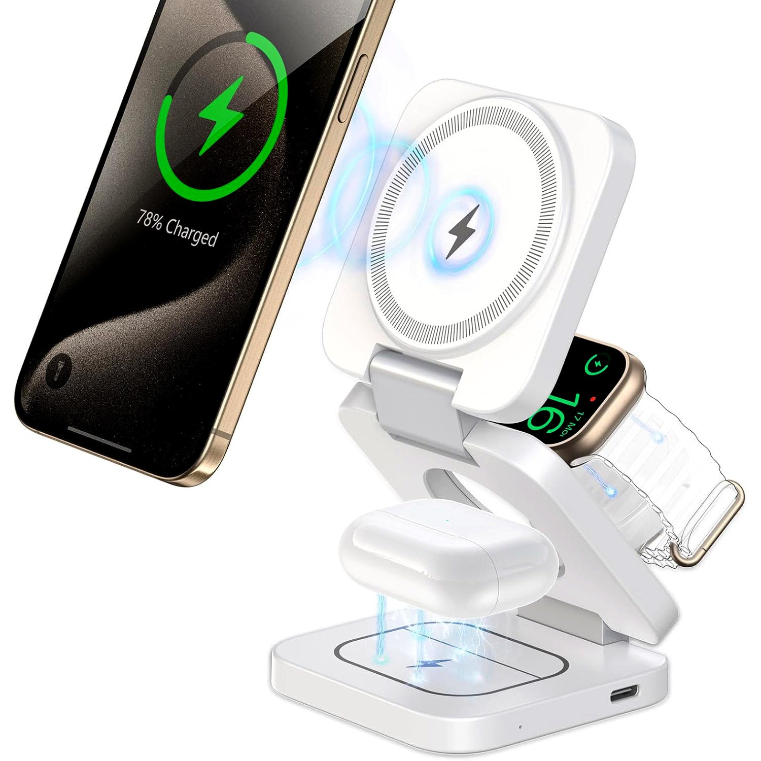 KUXIU 3-In-1 Foldable Magnetic 15W Wireless Charging Station - X55