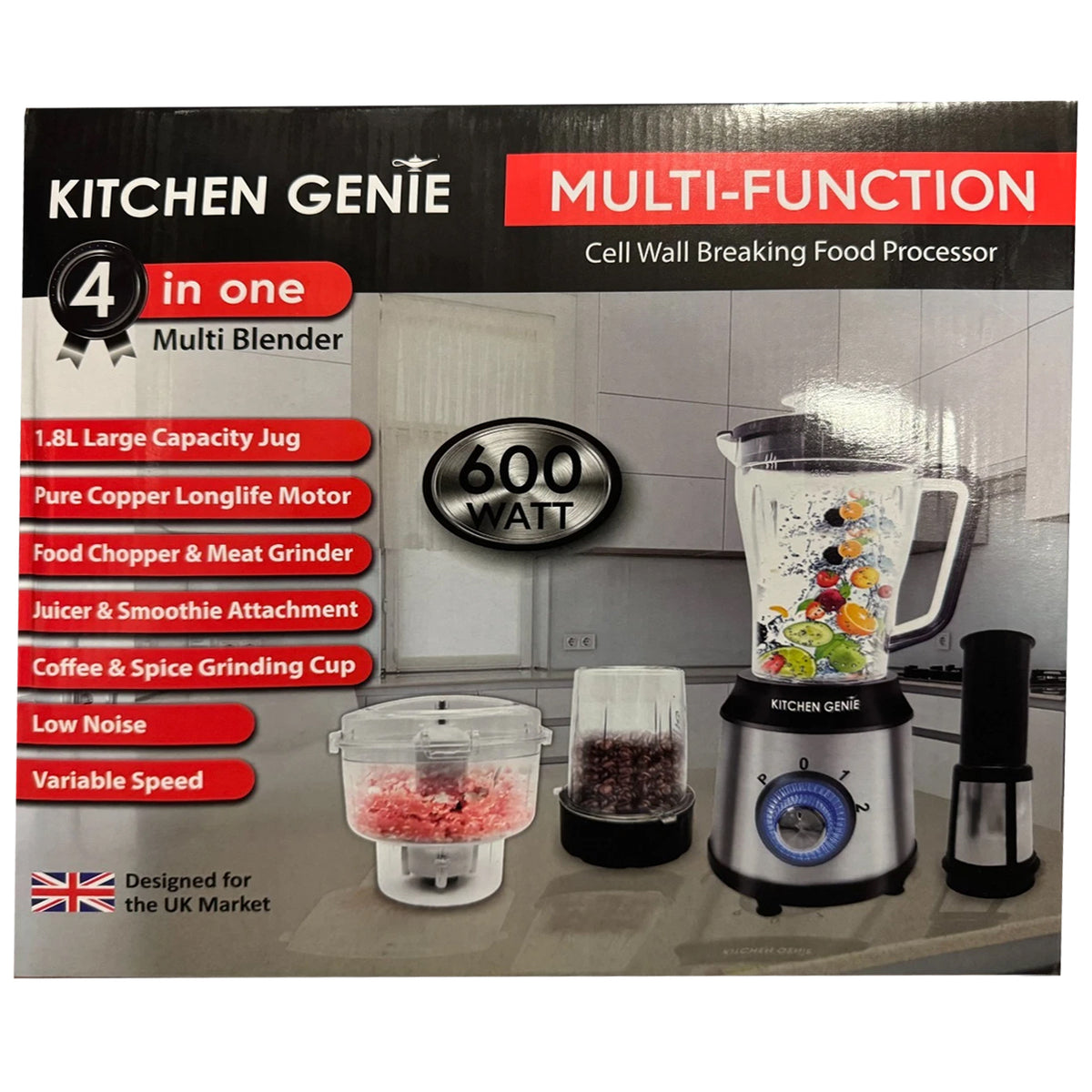 Kitchen Genie 4 in 1 Multi-Function Blender Cell Well Breaking Food Processor 600W