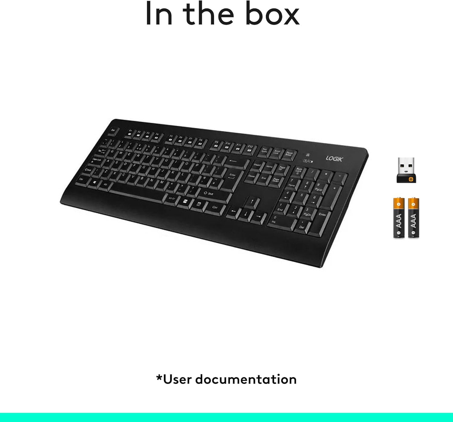 LOGIK LKBWL23 Wireless Keyboard, designed to be quiet full-size keyboard - Black