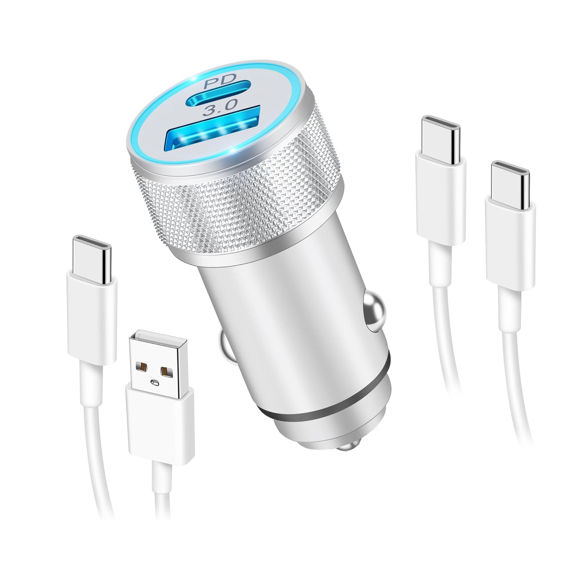 LUOSIKE Car Charger and 2 Cables, 38W USB C Adapter with 2 Port (PD/QC), 12V/24V Car/Truk Charger, Compatible with iP 14/13/12/11/Pro/Max/Plus/Mini/SE