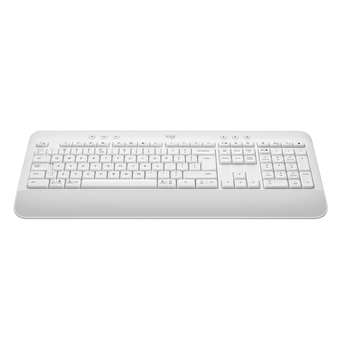 Logitech Signature K650 Comfort Full-Size Wireless Keyboard with Wrist Rest, BLE Bluetooth or Logi Bolt USB Receiver, Deep-Cushioned Keys, Numpad, Compatible with Most O-S/PC/Window - Off White