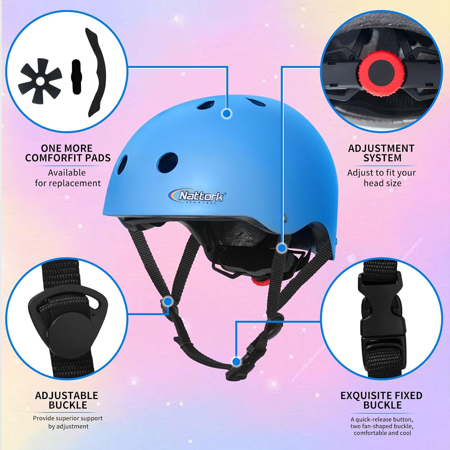 Nattork Kids Helmet Protective Gear, Removable Liner for Multi-Sports Skateboard, Skates, Bike, Scooter Age 4-12 Kids Youth Adults