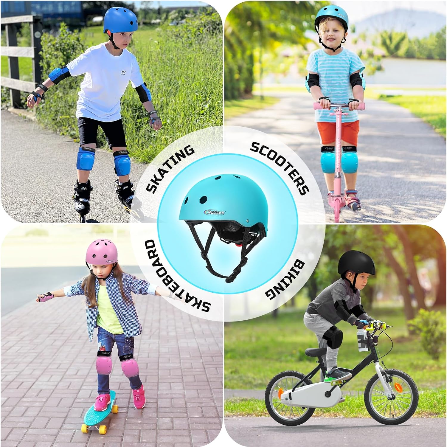 Nattork Kids Helmet Protective Gear, Removable Liner for Multi-Sports Skateboard, Skates, Bike, Scooter Age 4-12 Kids Youth Adults