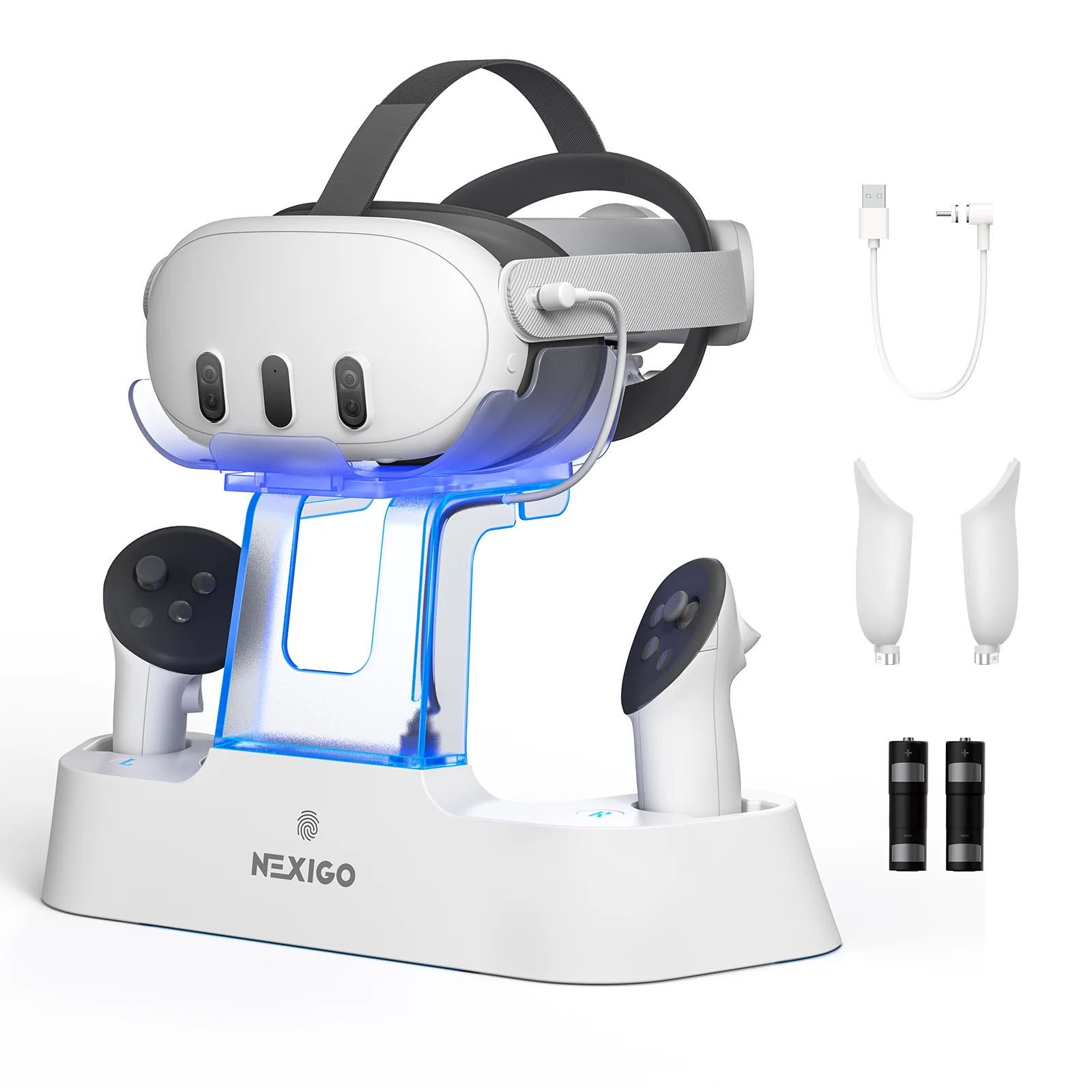 NexiGo Charging Dock for Meta Quest 3, VR Charging Station Quest 3, Charger Display Stand with 2 Rechargeable Batteries