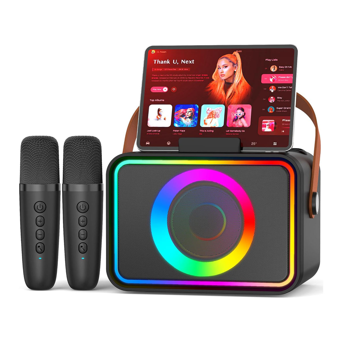 Portable Bluetooth Speaker with 2 Wireless Microphone for Adults & Kids with LED Lights, Karaoke Microphone Machine with PA System Supports USB/TF/AUX,Gift for Party (Black)