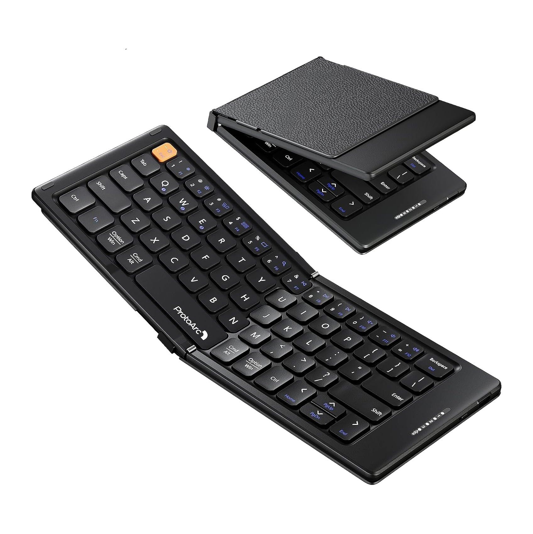 ProtoArc XK04 Portable Bluetooth Foldable Compact Keyboard with PU Leather Cover, Pocket-Sized Wireless Travel Keyboards for Smartphone, Tablet and Laptop - Black