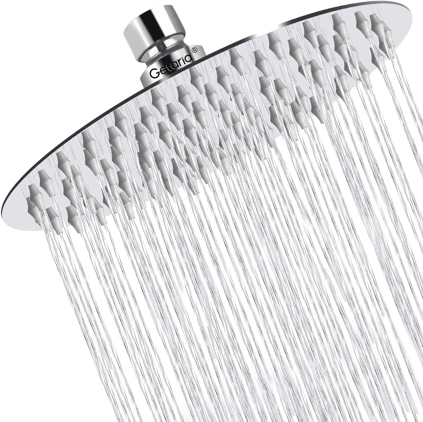 Getaria Rainfall Shower Head,6" Round Stainless Steel Rain Shower Heads with Anti-Limescale Nozzles Waterfall ShowerHead, Ultra-Thin Desigh Shower Rain Head with Adjustable Angles