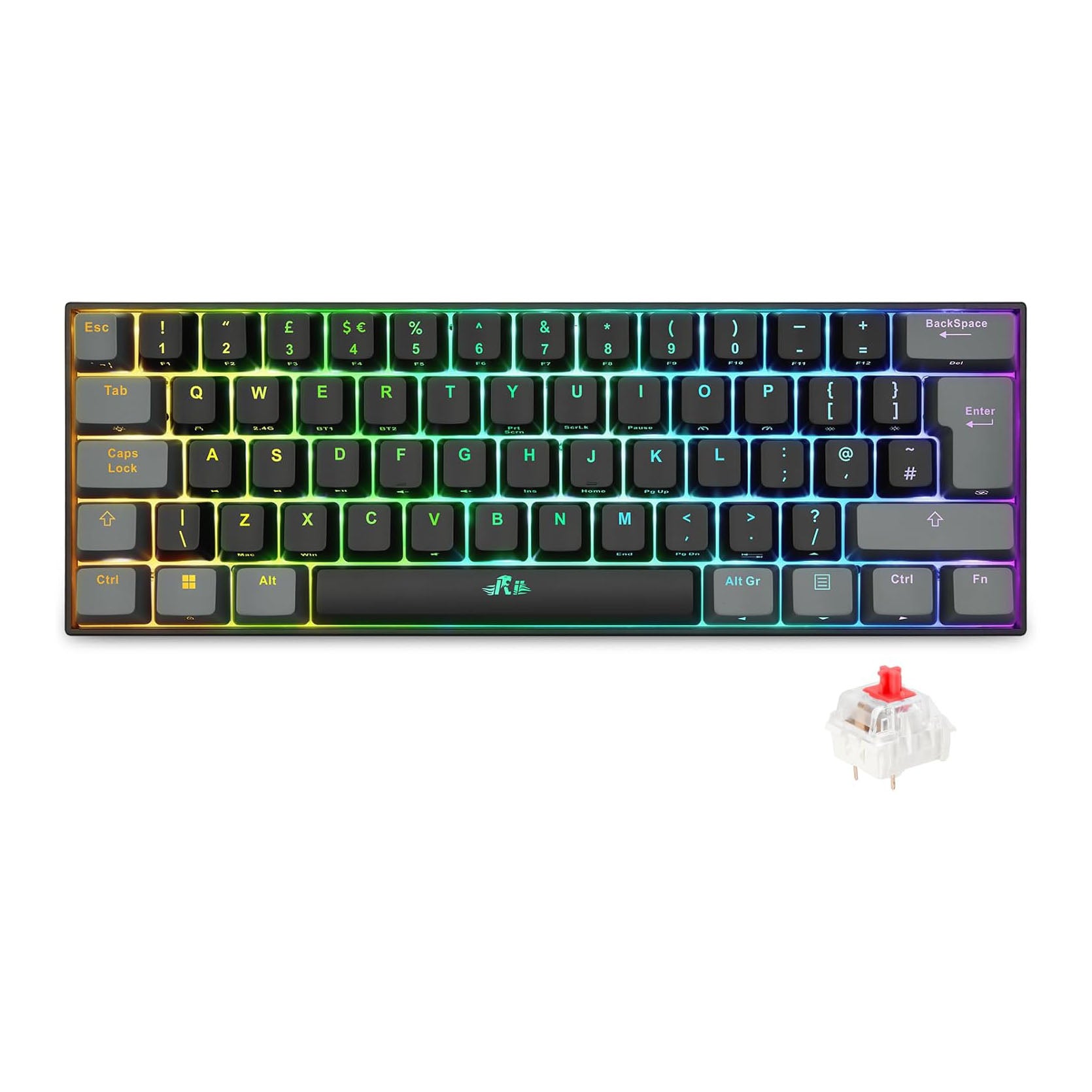 Rii Wireless Mechanical Keyboard,Tri-modes(BT5.0/2.4G/Wired),Multi-Device Gaming Keyboard,Programmable RGB Backlit &Shotcuts,UK Layout -Red Switches (UK Import)