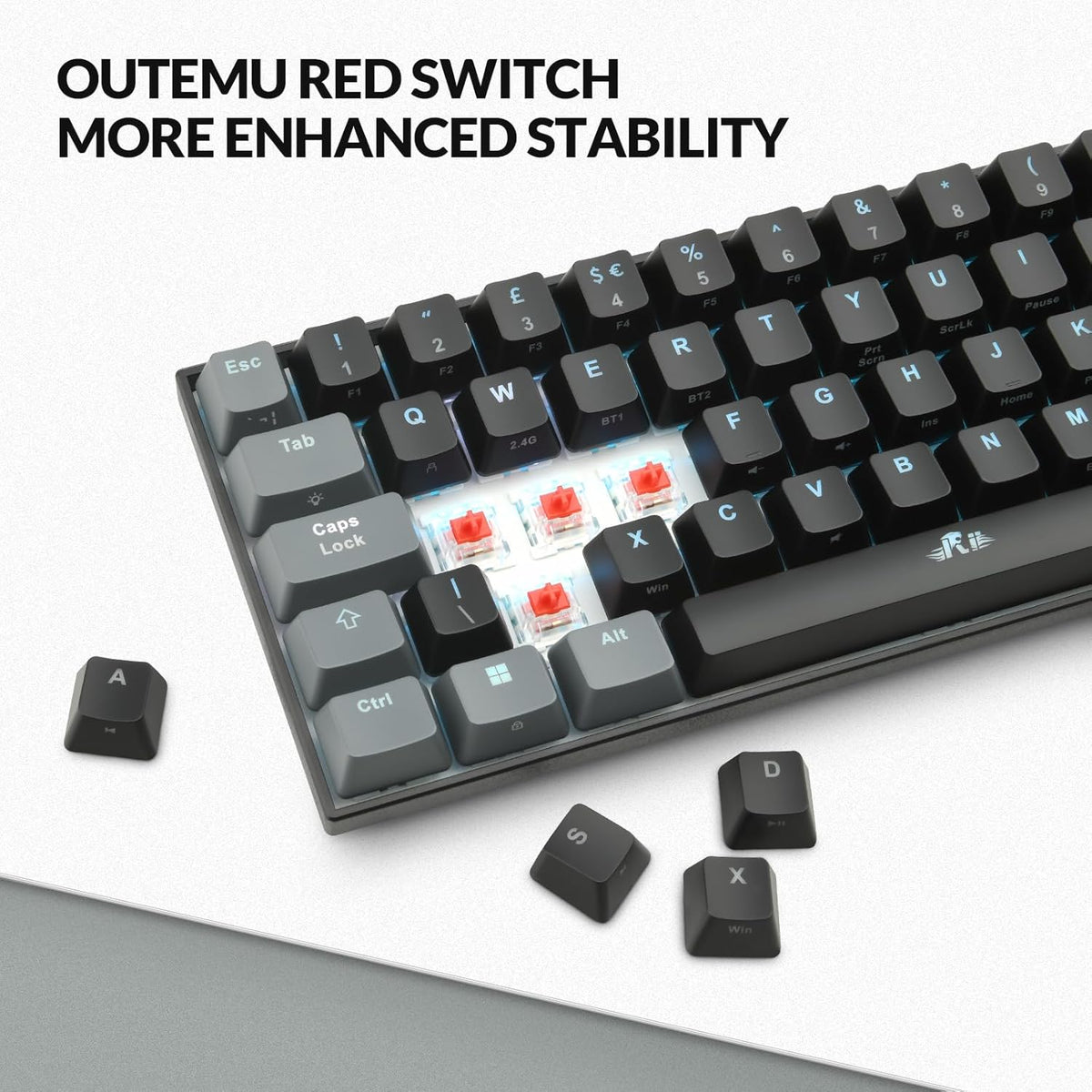 Rii Wireless Mechanical Keyboard,Tri-modes(BT5.0/2.4G/Wired),Multi-Device Gaming Keyboard,Programmable RGB Backlit &Shotcuts,UK Layout -Red Switches (UK Import)