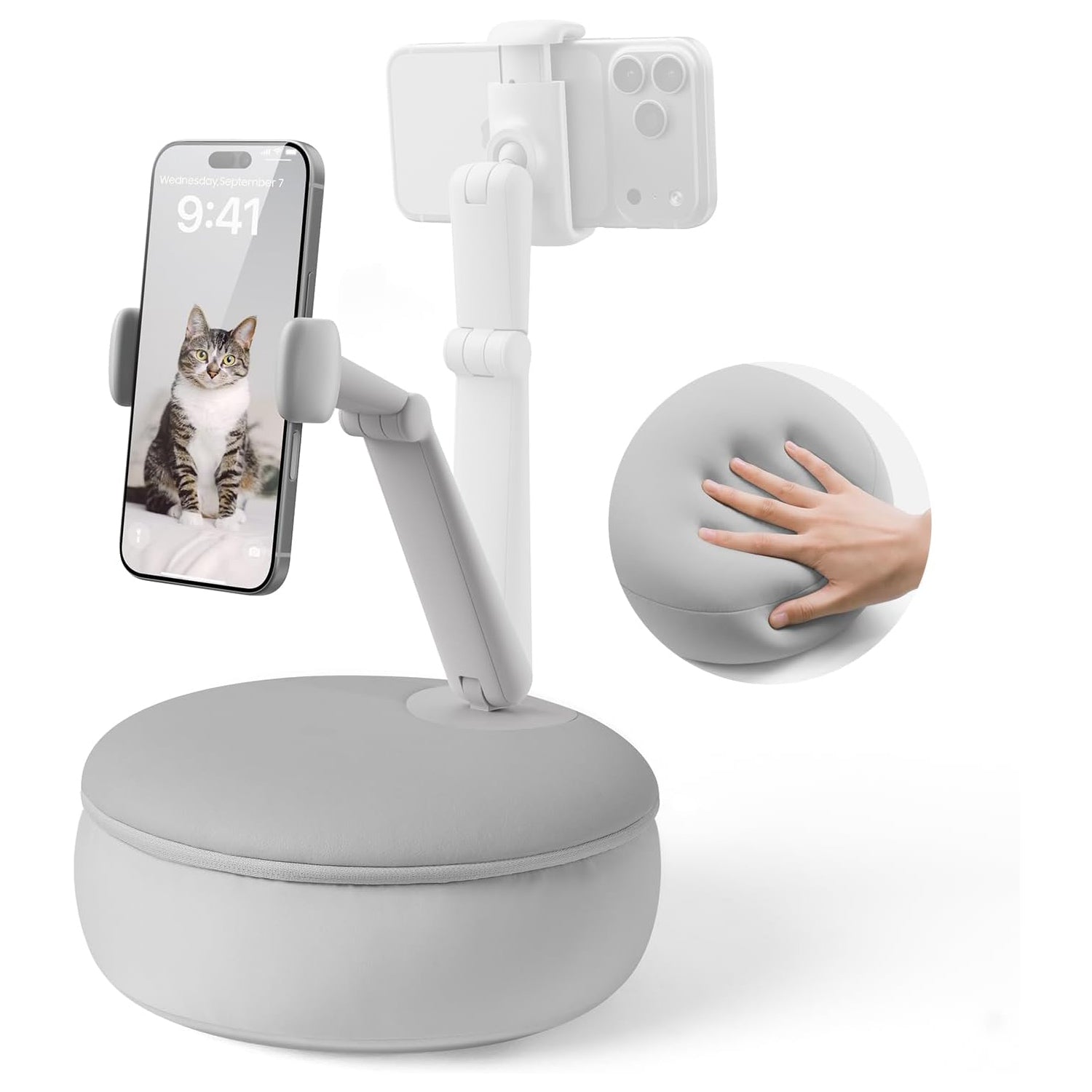 SAIJI Cell Phone Pillow Holder mini iPhone Stand for Bed, Upgraded mini Angle & Height Adjustable Phone Pillow Stand for Watching Video On Bed/Sofa/Lap, Fit for 4.7"-7.0" Device (Gray)